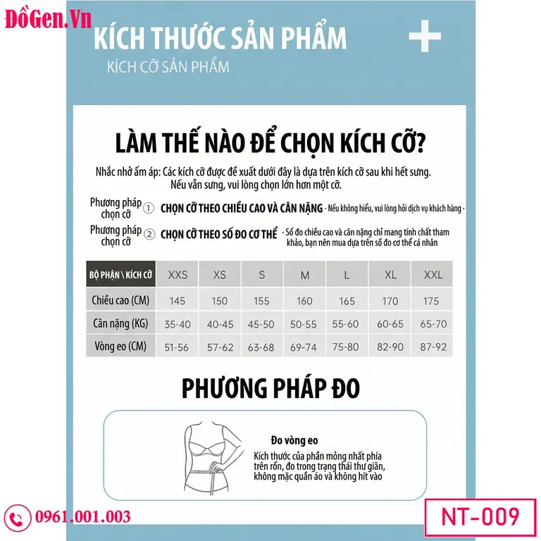 bảng kích thước Đai định hình ĐồGen màu da cao cấp mang lại cảm giác thoải mái
