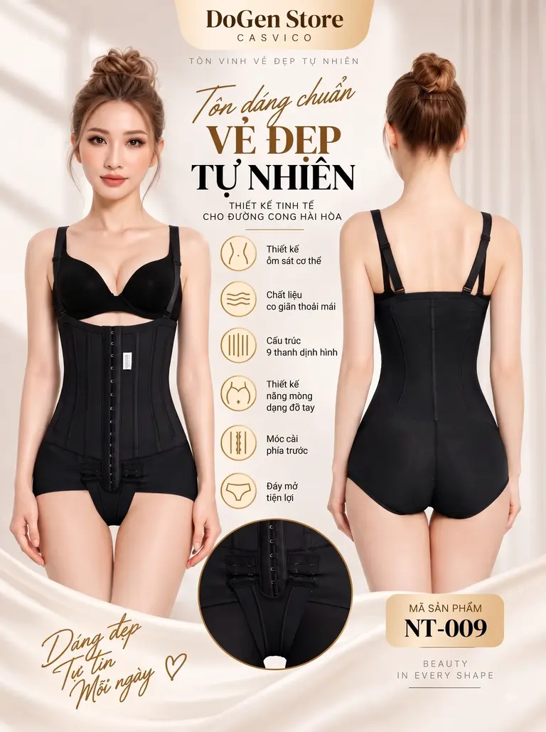 Chi tiết 9 thanh định hình trên gen NT-009 Casvico hỗ trợ tạo form eo gọn gàng