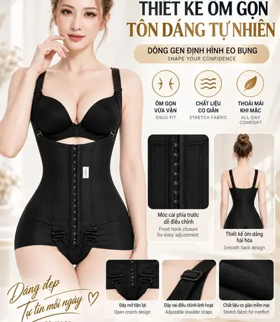 Áo gen định hình eo bụng NT-009 Casvico màu đen với thiết kế ôm gọn vòng eo