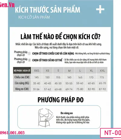 bảng kích thước Đai định hình ĐồGen màu da cao cấp mang lại cảm giác thoải mái