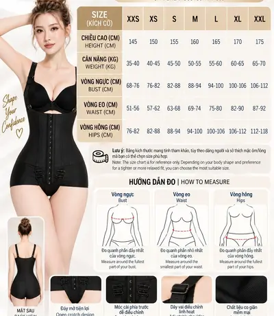 Bảng kích thước gen định hình eo bụng NT-009 Casvico từ size XXS đến XXL