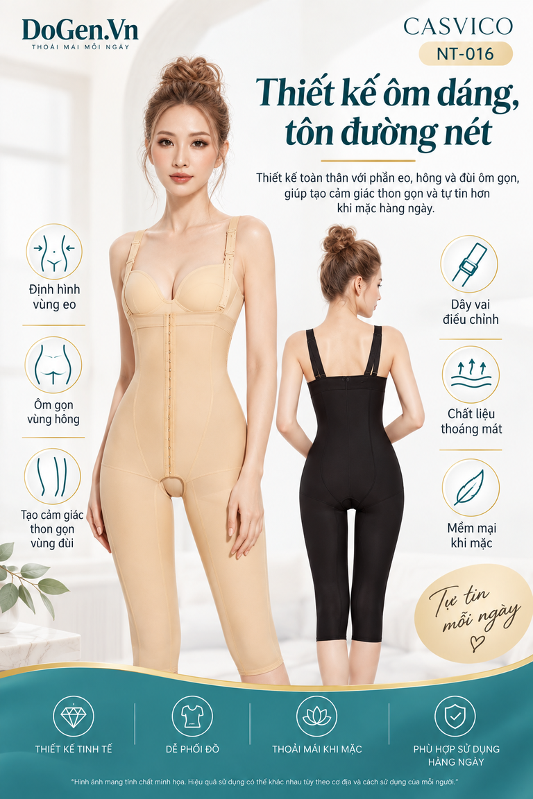 Áo gen định hình toàn thân NT-016 Casvico màu da được mặc trên người mẫu