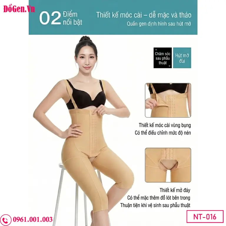 Quần gen nịt bụng với ống quần dài qua đùi, tập trung siết gọn phần mỡ lỏng lẻo ở mặt trong đùi, mang lại đôi chân thon thả.