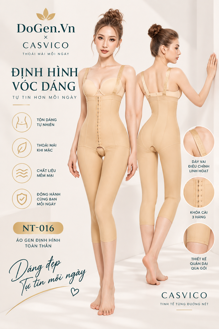 Áo gen định hình toàn thân NT-016 Casvico màu da với góc nhìn phía sau