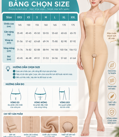 Bảng chọn size áo gen định hình toàn thân NT-016 Casvico màu da