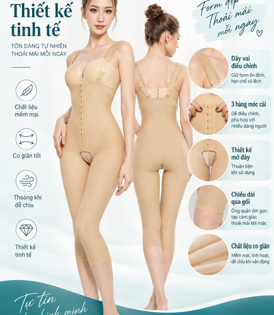 Áo gen định hình toàn thân NT-016 Casvico màu da thể hiện mặt trước và mặt sau