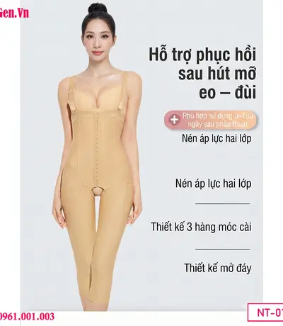 Cấu trúc gen định hình sau hút mỡ được gia cố lớp vải nén kép ở khu vực bụng dưới, giúp ép phẳng phần bụng mỡ khó giảm nhất.