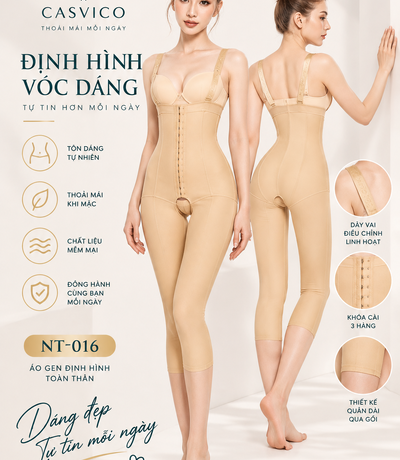 Áo gen định hình toàn thân NT-016 Casvico màu da với góc nhìn phía sau