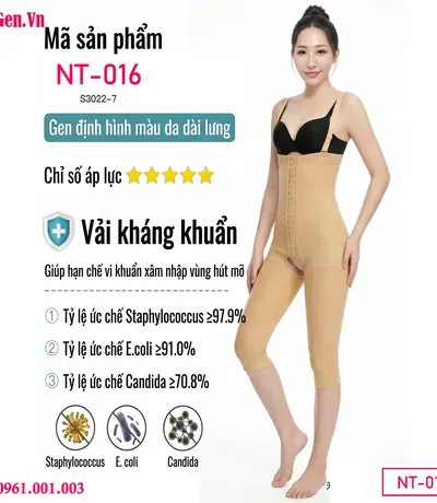 Mẫu gen định hình sau hút mỡ liền thân khoét ngực, hỗ trợ nâng đỡ vòng 1 và tập trung siết chặt toàn bộ vùng bụng lưng nách.
