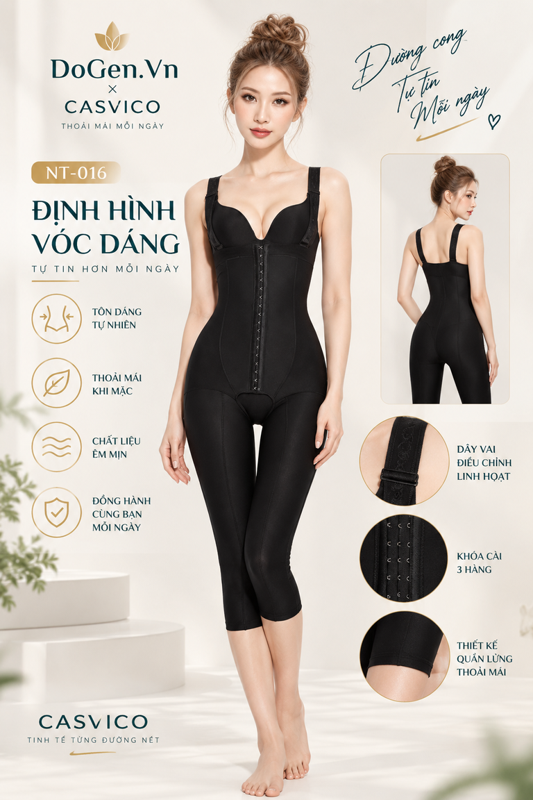 Áo gen định hình toàn thân NT-016 Casvico màu đen được trình bày trên người mẫu