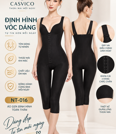 Áo gen định hình toàn thân NT-016 Casvico màu đen với hình ảnh mặt trước và mặt sau