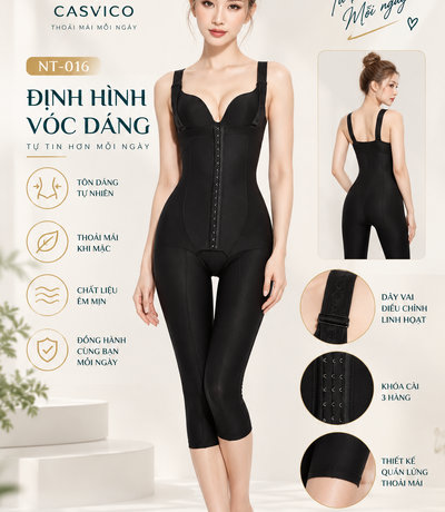 Áo gen định hình toàn thân NT-016 Casvico màu đen được trình bày trên người mẫu