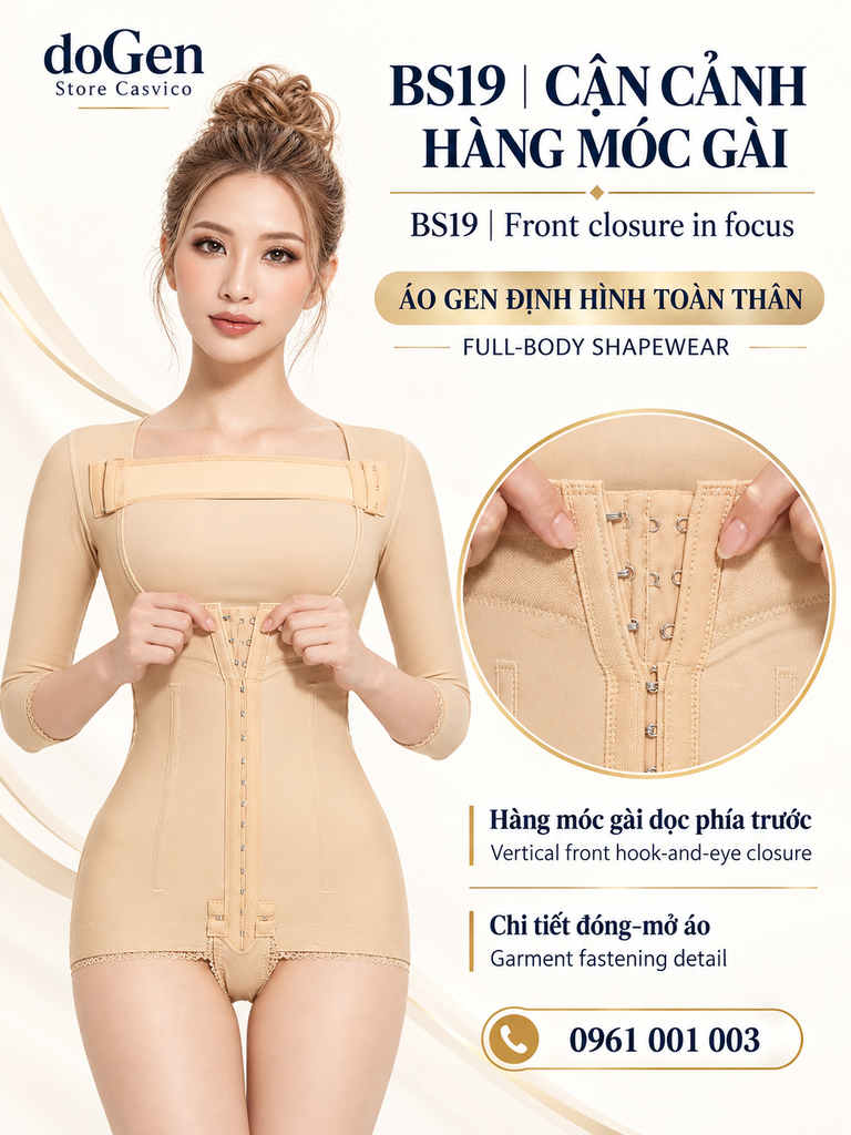 Close-up of BS19 nude vertical front hook-and-eye closure