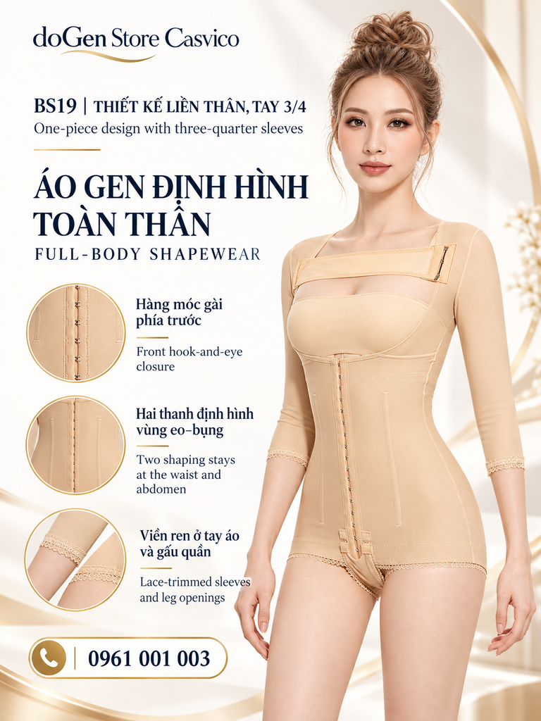 Áo gen định hình BS19 màu da thiết kế liền thân tay 3/4