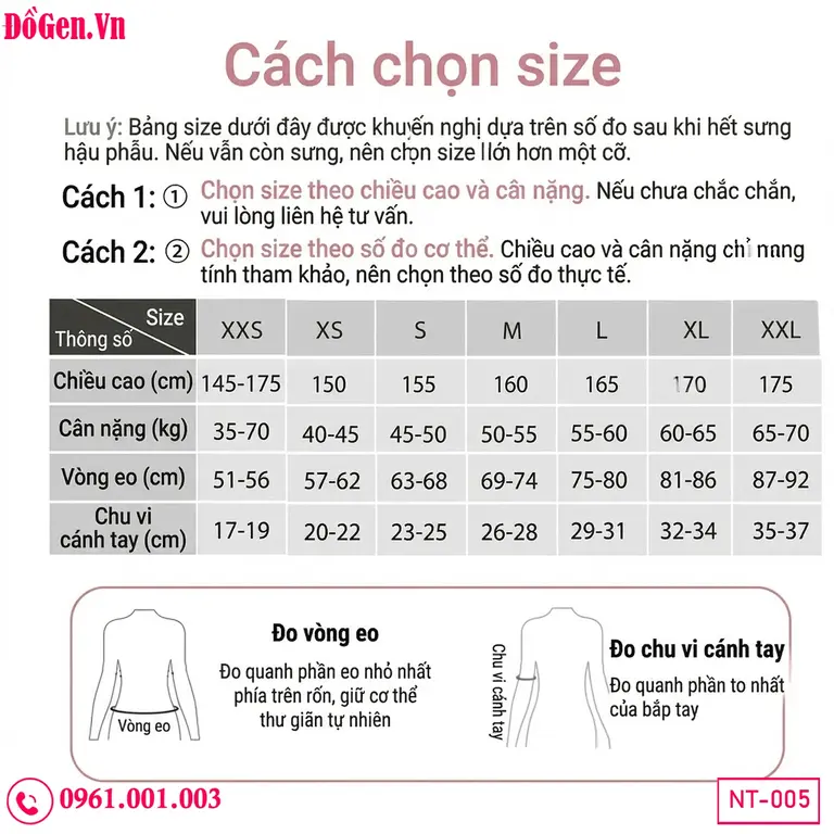 bảng size Gen body sau thẩm mỹ BBL cao cấp giúp phục hồi hiệu quả
