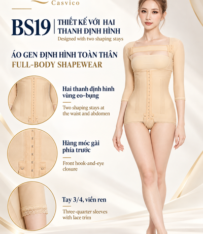 Hai thanh dọc phía trước áo gen liền thân màu da