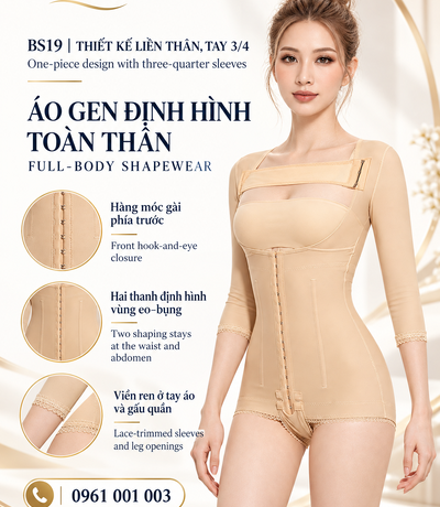 Áo gen định hình BS19 màu da thiết kế liền thân tay 3/4