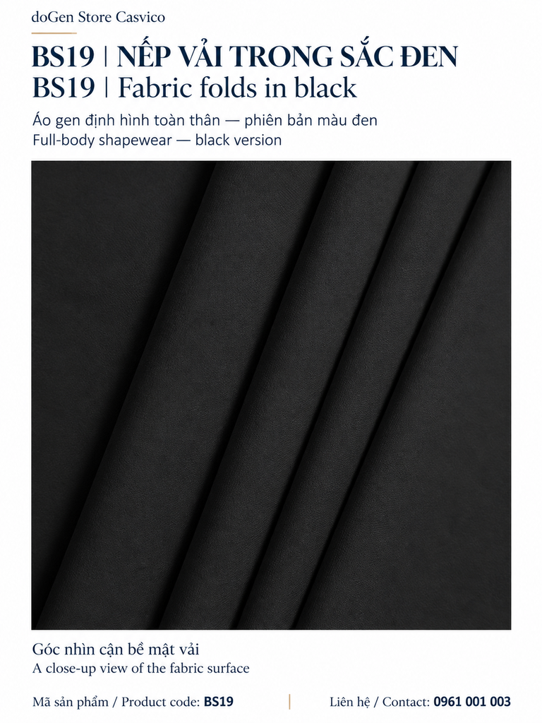 Close-up of BS19 black fabric surface and folds