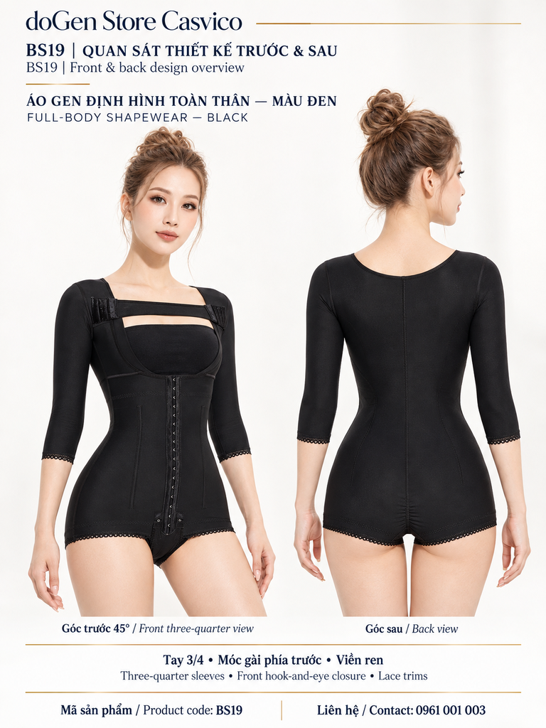 Front and back views of BS19 black shapewear