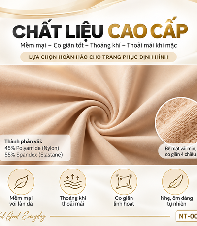 Chất Liệu Áo Gen Định Hình Toàn Thân NT-005 Casvico Màu Đen – Tay 3/4