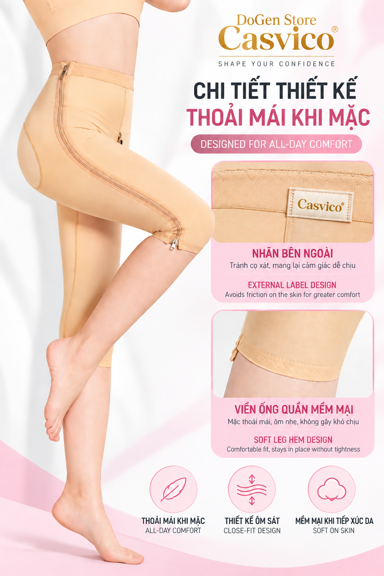 Chi tiết nhãn tem bên ngoài và viền ống quần gen Casvico