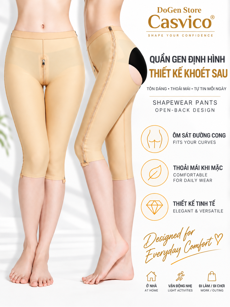 Quần gen định hình màu nude Casvico thiết kế khoét sau