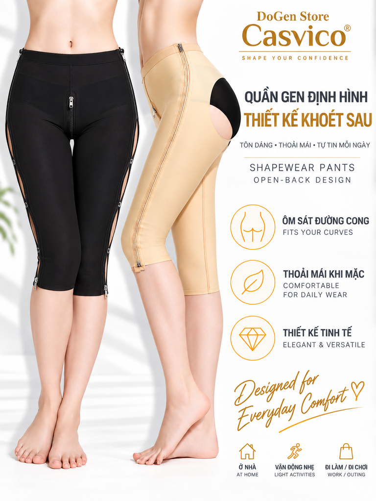 Quần gen định hình Casvico màu đen và nude