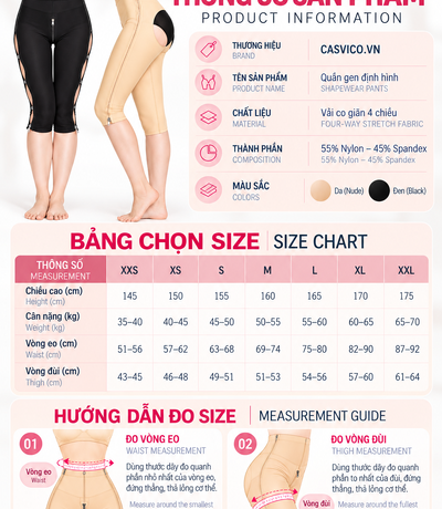 Thông số và bảng chọn size quần gen định hình Casvico
