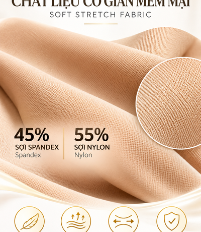 Chất liệu quần gen định hình đùi mông Casvico 55% Nylon 45% Spandex