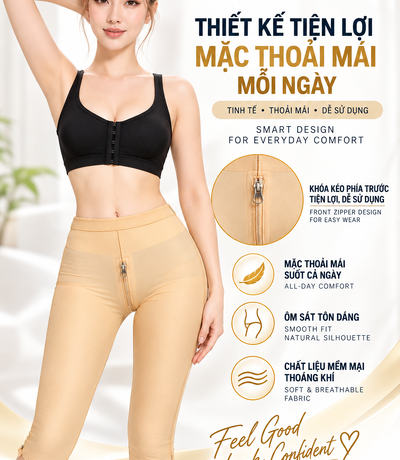 Người mẫu mặc quần gen định hình màu nude Casvico