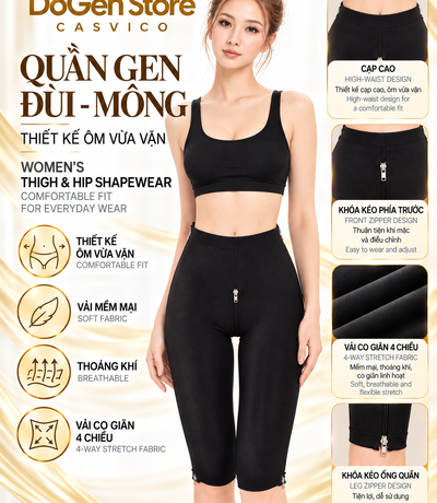 Quần gen định hình đùi mông Casvico với khóa kéo phía duowis ddasy