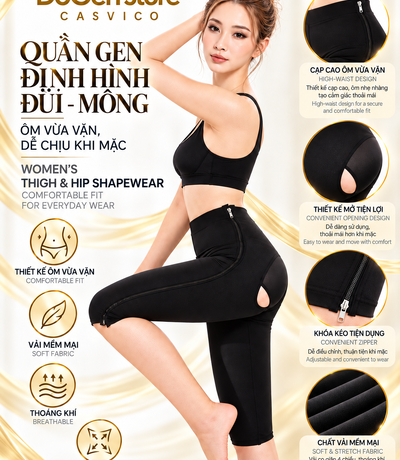 Quần gen định hình đùi mông Casvico màu đen