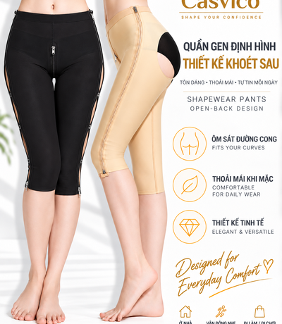 Quần gen định hình Casvico màu đen và nude