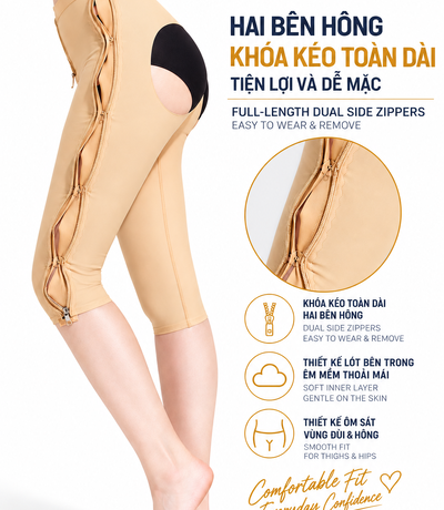 Quần gen định hình màu nude Casvico với khóa kéo hai bên