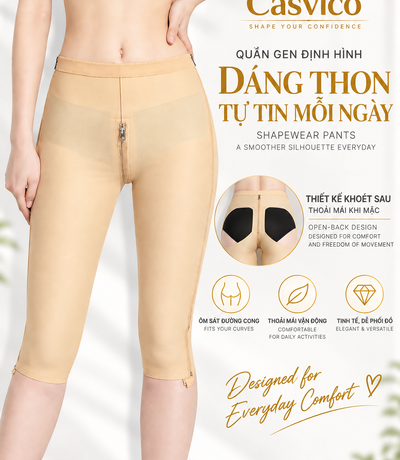 Quần gen định hình màu nude Casvico dáng dài đến dưới gối