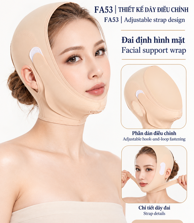 Đai Định Hình Mặt Màu Da & Đen | FA53 Facial Support Wrap – Nude & Black