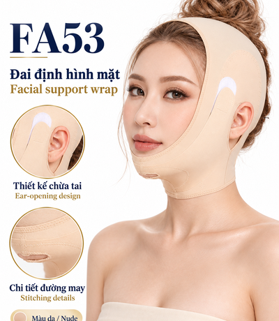 Đai Định Hình Mặt Màu Da & Đen | FA53 Facial Support Wrap – Nude & Black