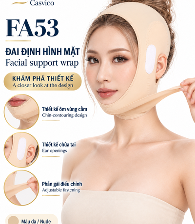 Đai Định Hình Mặt Màu Da & Đen | FA53 Facial Support Wrap – Nude & Black