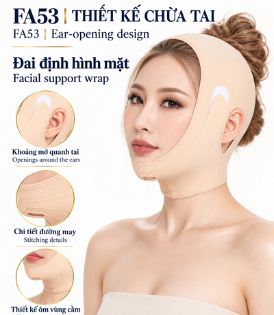 Đai Định Hình Mặt Màu Da & Đen | FA53 Facial Support Wrap – Nude & Black