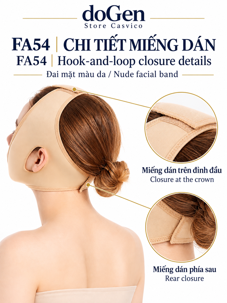 Đai mặt FA54 với các ảnh cận cảnh miếng dán trên đỉnh đầu và phía sau