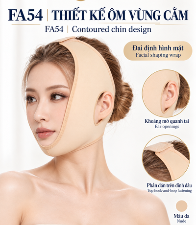 Đai mặt FA54 nhìn góc nghiêng với chi tiết lỗ mở tai, miếng dán trên đỉnh và màu vải