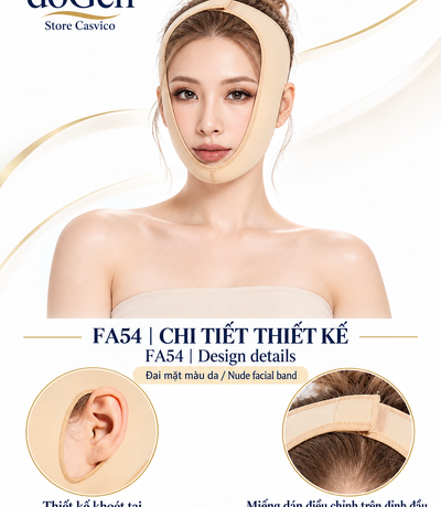 Người mẫu đeo đai mặt FA54 màu da, kèm chi tiết lỗ mở tai và miếng dán trên đỉnh đầu
