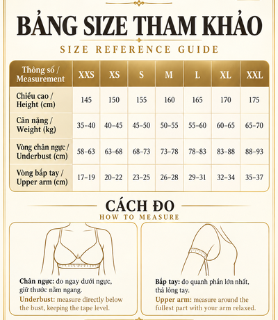 Bảng size áo gen định hình BS71 màu da từ XXS đến XXL