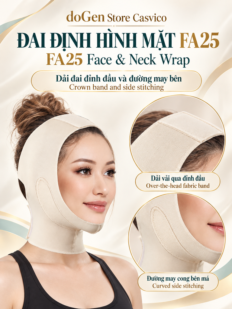Poster FA25 màu da với cận cảnh dải đỉnh đầu và đường may cong bên mặt