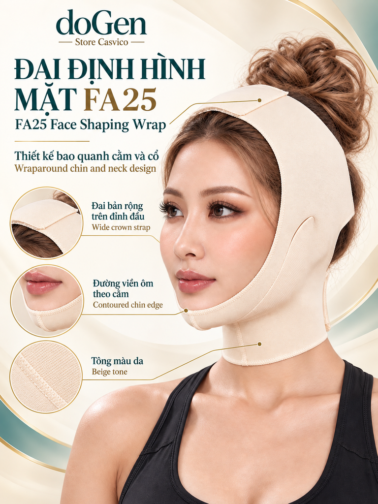 Poster FA25 màu da với chú thích dải đỉnh đầu, viền cằm và bề mặt vải