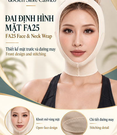 Poster FA25 màu da nhìn chính diện, có ô minh họa phần mặt mở và đường may