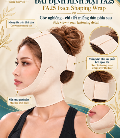 Poster góc nghiêng FA25 màu da, chỉ vị trí miếng dán đỉnh đầu và dải sau đầu qua tóc