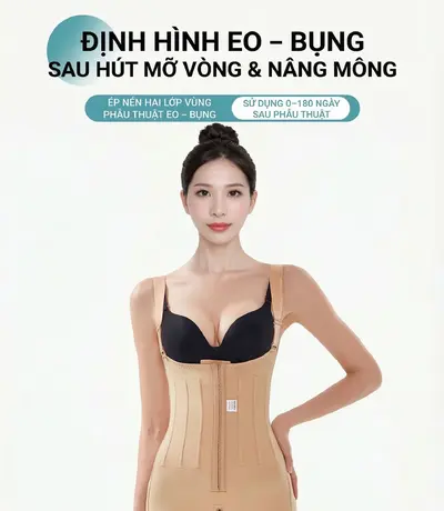 Áo gen định hình body compression garment sau liposuction surgery vùng bụng và đùi.