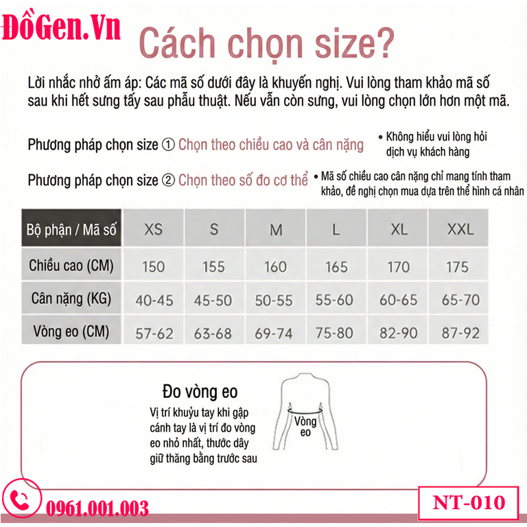 bảng size Gen Nịt Bụng Sau Hút Mỡ Toàn Thân Chuẩn Y Khoa NT-010 – Giao Hỏa Tốc 1H Sài Gòn - Hà Nội