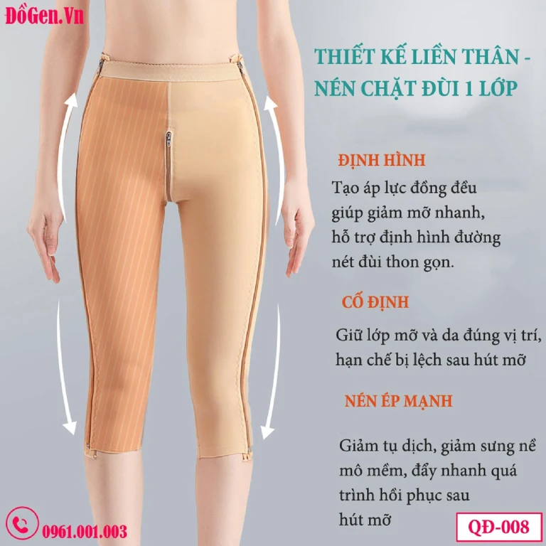 Quần Gen Định Hình Sau Hút Mỡ Đùi & Bụng QĐ-008 - Khóa Kéo Tiện Lợi